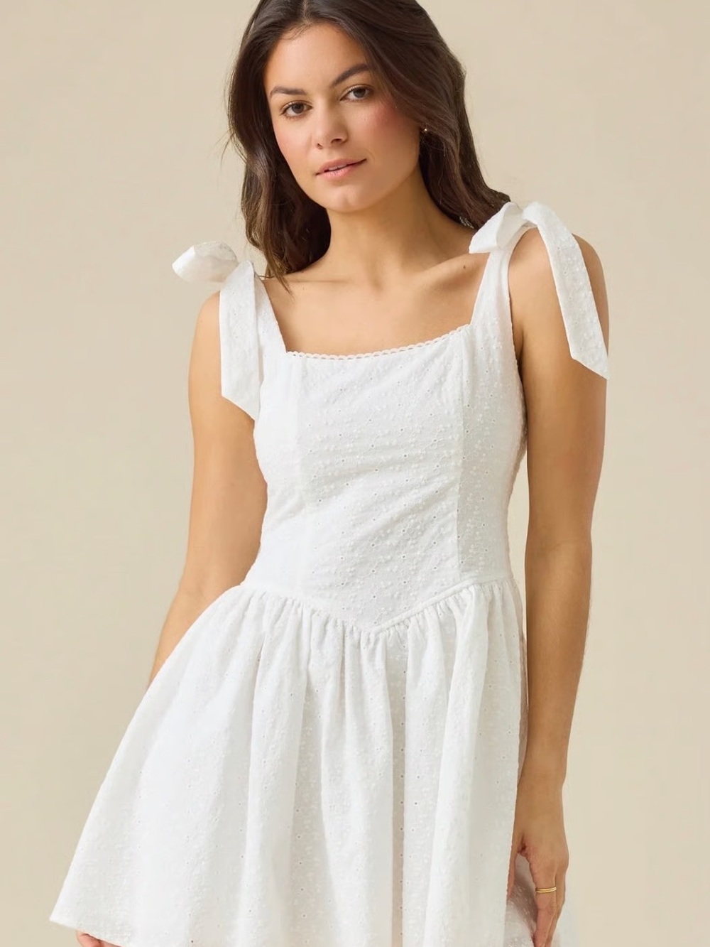Altar’d State White Tie-Shoulder Eyelet Mini Dress